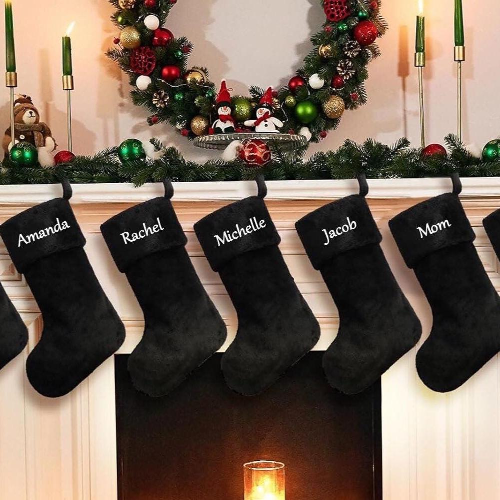 Black personalized Christmas Stockings with embroidered monogram