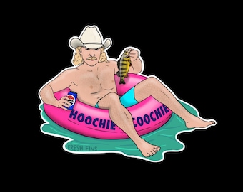 Alan Jackson Fishing Sticker, Chattahoochie River, Country Music Decals, Perch Fishing, Summertime Vinyl Sticker Gift, Cowboy Art, Perch