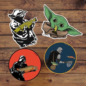 Star Wars Fly Fishing Complete Bundle, Naklejki wędkarskie, Yoda, Darth Vader, Mandolorian, Baby Yoda, Naklejki pstrągowe, Naklejki samochodowe, Prezenty wędkarskie
