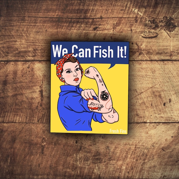 Rosie the Riveter Fly Fishing Sticker, Vintage Decal, Tattoo Sticker,  Fishing Sticker, Womens Fishing Accessories, Ladies Fishing Gift 