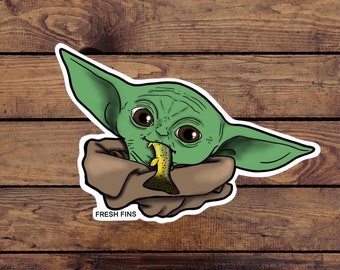 Baby Yoda Fly Fishing Sticker | Fishing Sticker | Star Wars Sticker | Grogu | Trout Sticker | The Child | Mandolorian | Fishing Gift