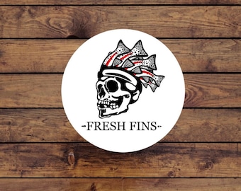 Fin Skull Sticker | Fly Fishing Sticker | Fishing Sticker | Outdoor Decal | Trout | Skull & Bones | Fishing Gift |