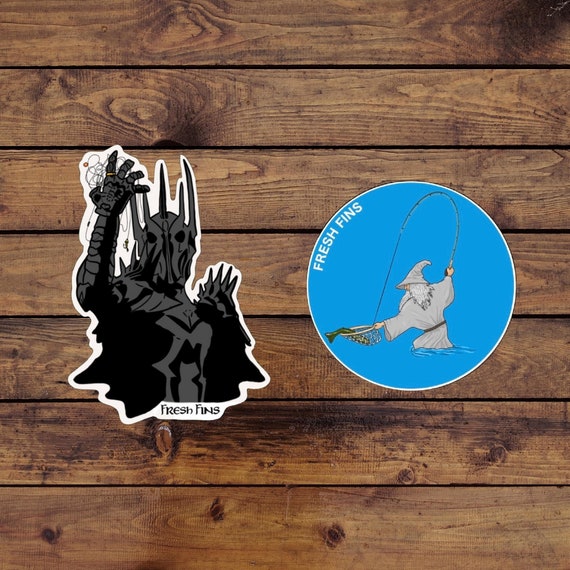 Lord of the Rings Fly Fishing Sticker Bundle, Fishing Stickers, Trout Decals,  Gandalf, Sauron, Middle Earth Stickers, Fishing Gifts, Decals 