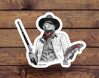 Cowboy Fly Fishing Sticker, Western Sticker, Trout Sticker, Rifle Sticker,  Western Art 