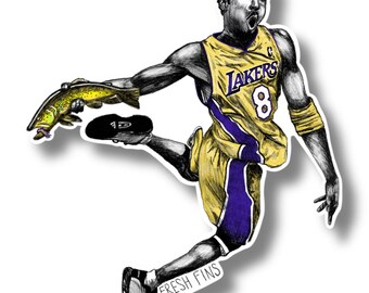 Kobe Bryant Fly Fishing Sticker, Brown Trout, Fishing, Basketball Sticker, Trout Decal, Fisherman Gift, NBA Fan Gift, Streamer Fishing
