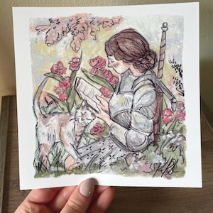 Lady Knight Reading Fantasy Art PRINT