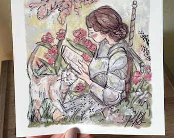 Lady Knight Reading Fantasy Art PRINT
