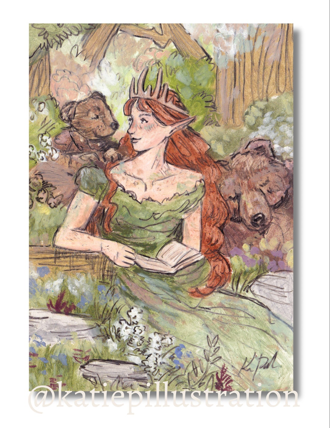 Woodland Princess and Bears Fairytale Fantasy Art PRINT - Etsy