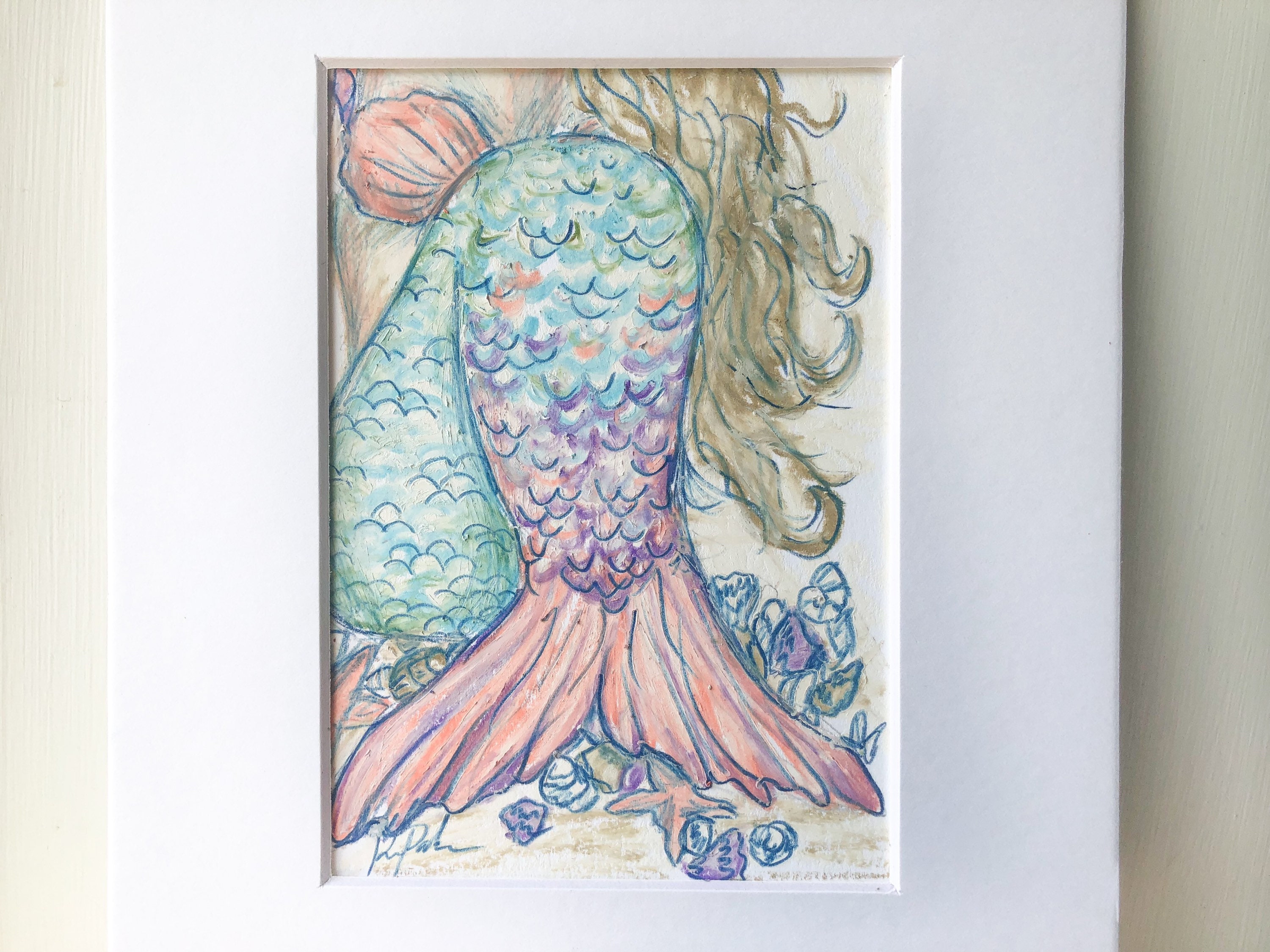 Mermaid Pastel Nursery Art Original Oil Pastel Etsy