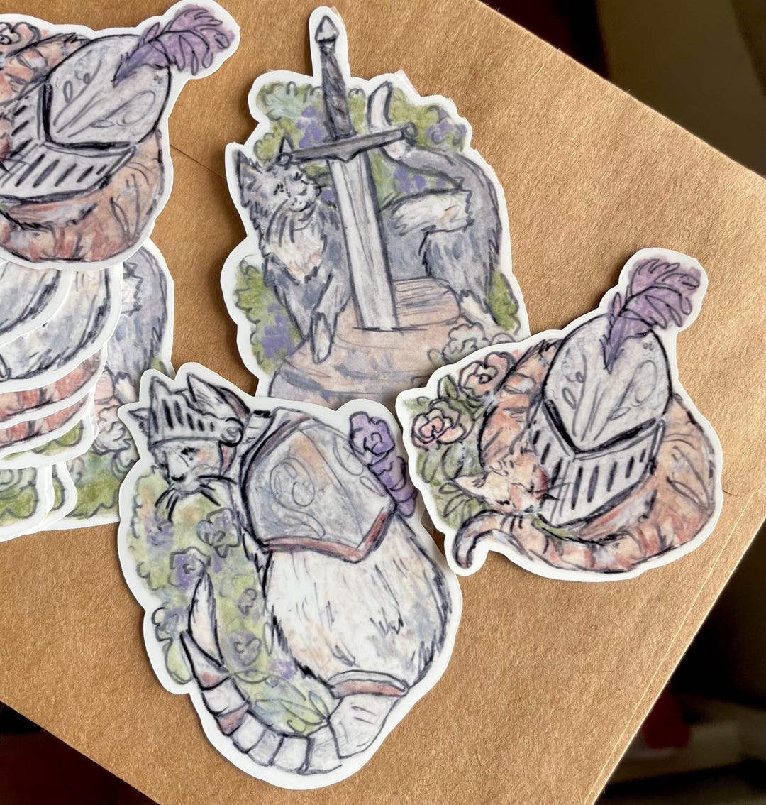 Medieval Cat Knight Sticker Set - Etsy