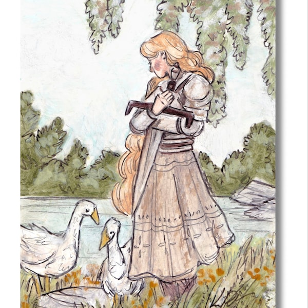 Lady Knight and Geese Fantasy Art PRINT