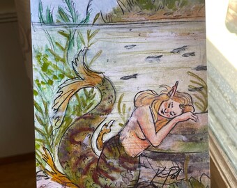 Fairytale Mermaid in Lake Fantasy Art PRINT