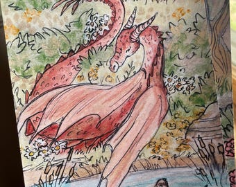 Fairytale Dragon and Mallards Fantasy Art PRINT