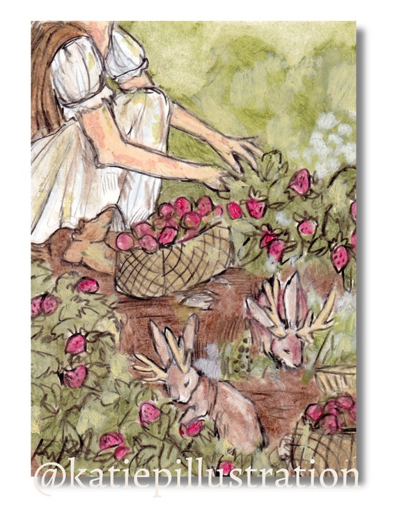 Jackalope Garden Storybook Fantasy Nursery Art PRINT