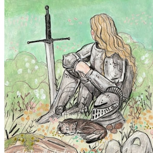 Lady Knight and Cat Fantasy Art print
