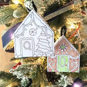 Gingerbread House Ornament Coloring Page Set of 2