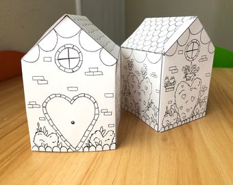 Valentinstagspapier Häuser Malseite Basteln Valentinstag Basteln - 2er Set