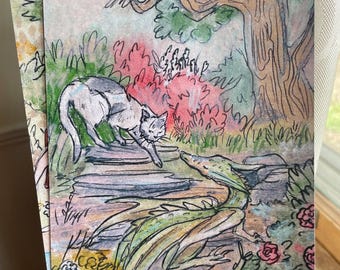 Fairytale Dragon and Cat Fantasy Art PRINT