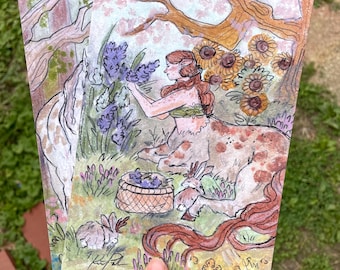 Centauro colhendo flores - Ilustração para quarto infantil de conto de fadas