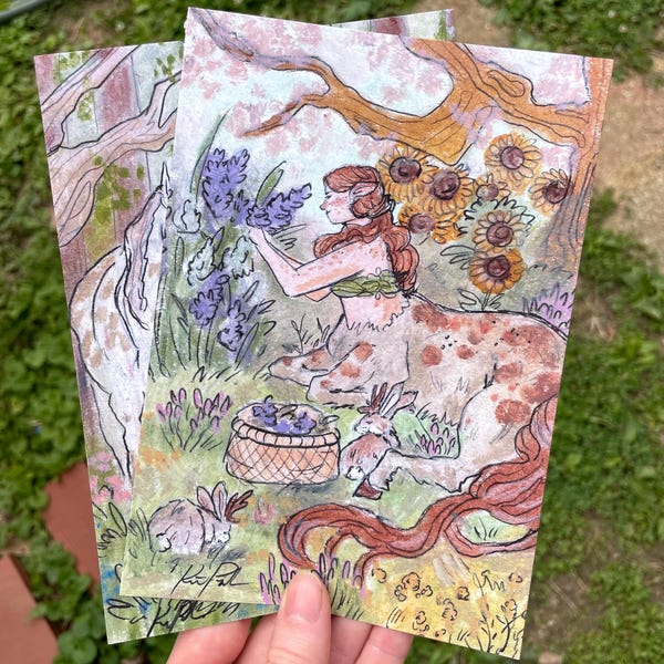 Centaur Picking Flowers Storybook Fantasy Nursery Art PRINT