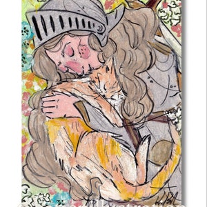 Lady Knight and Cat Fantasy Art print