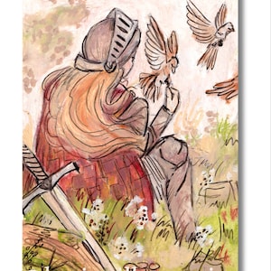 Lady Knight Birds Flight Fantasy Art PRINT