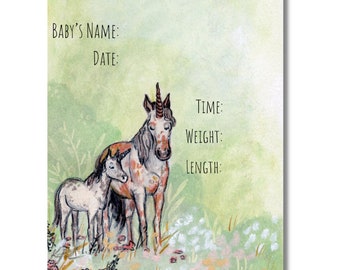 Unicorn Nursery Birth Announcement DIGITAL FILE