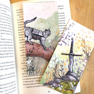 Fantasy Cat and Sword Downloadable Bookmark set of 2