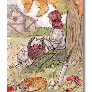 Lady Knight Apple Basket Fantasy Art print