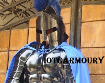 300 Spartan Helmet w/Royal Plume Muscle Armor Cuirass w/Shoulder Guard and Full Padded Black Gambeson