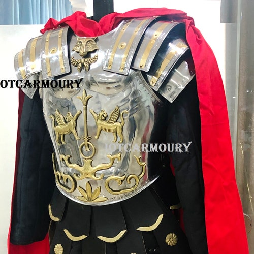 Medieval Armour Greek Muscle Armor order Muscular Hunting Ancient Roman Cuirass Weave with Apron Belt (Steel & Brass)