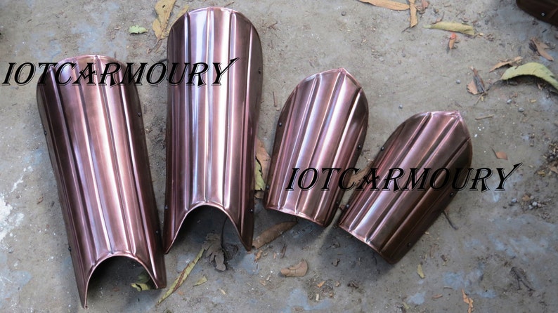Medieval Functional Knights Armor Greaves Leg Armour /& Arm Bracers One Size Fit All Forged Steel Ready For Battle Steel Copper Finish
