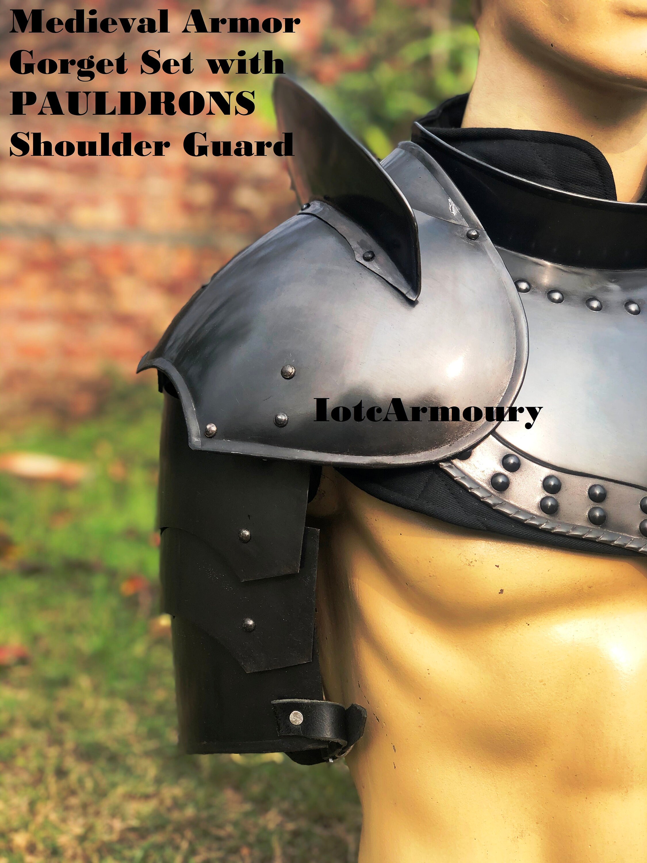 Medieval Iron Gorget Spaulders Arm & Shoulder Set Re Enactment Pauldrons Armour 