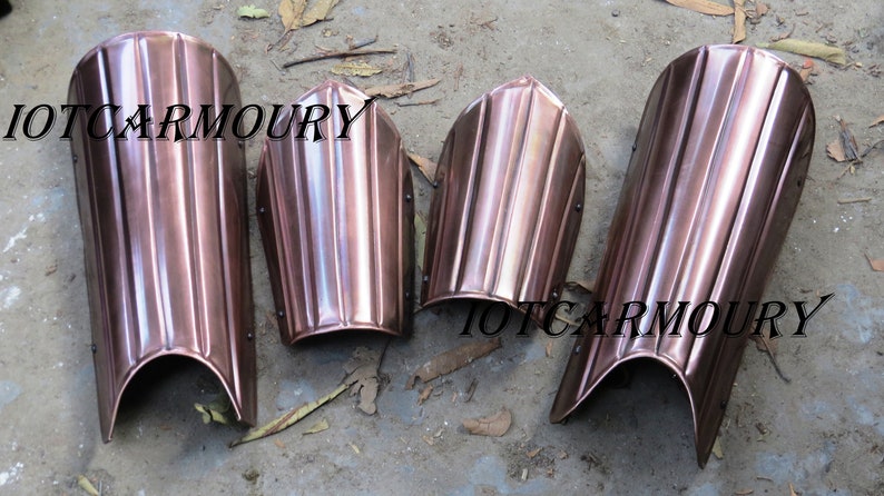 Medieval Functional Knights Armor Greaves Leg Armour /& Arm Bracers One Size Fit All Forged Steel Ready For Battle Steel Copper Finish