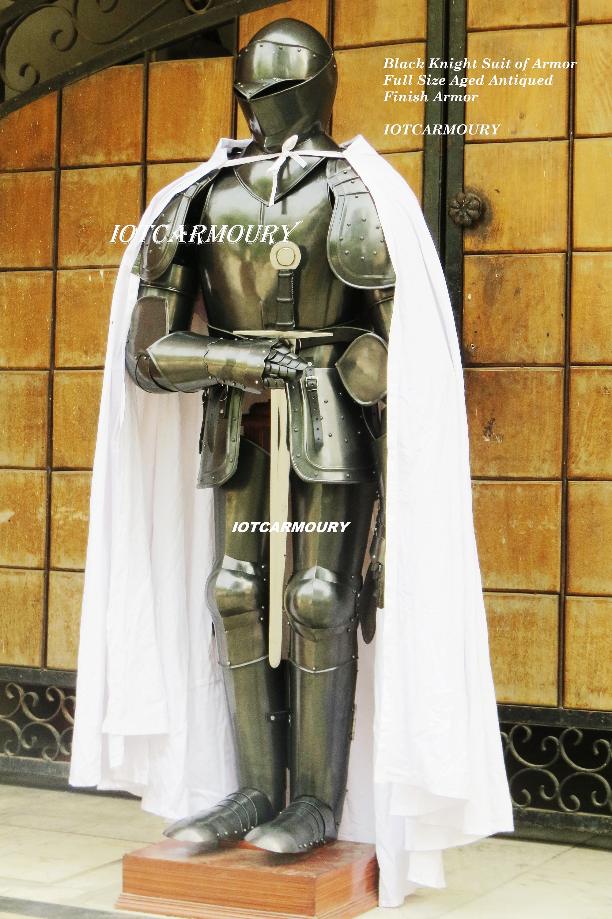 Medieval Black Knight Suit of Armor Full Size Wearable Aged hq picture