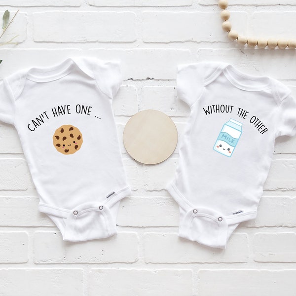 Twins Onesie®, Can't Have One, Without the Other Twin Onesie®, Funny Twin Onesie®, Milk and Cookies Twins Onesie® (Includes both Onesie®)