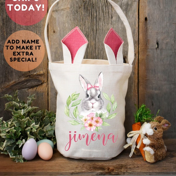 Personalized Easter Bag, Easter Basket, Toddler Easter Bag, Custom Basket, Boy Basket, Girl Basket, Bunny Water Color Tote Bag, Sublimation