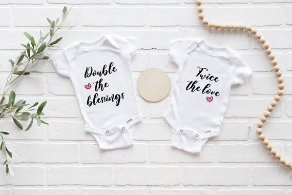 Twin Onesie Double the Blessings Cute Twin Onesie Twins Pregnancy Announcement Valentines Gift for Twins Includes both Onesie