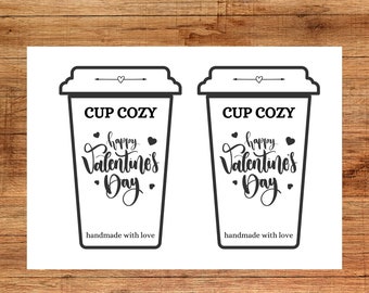 Valentines Cup Cozy TEMPLATE 5 Templates Printable PDF,PNG download - Coffee Cup Sleeve Insert - Market Display Prep Supplies Tags Labels