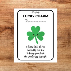 Afdrukbare Lucky Charm Display Card/St Patricks Clover Label Backing Card voor handgemaakte Lucky Charm/Craft Fair Prep/Instant Download