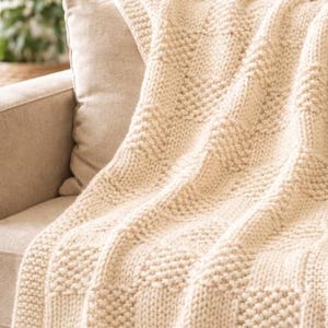 Patrón sencillo para tejer una manta cuadrada – Edredón de punto a cuadros – Tamaño para sofá de adulto – Estambre/Aran – Descarga instantánea en PDF