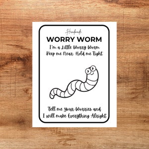 Worry Worm-videokaart/afdrukbare tag label achterkant kaart voor handgemaakte gehaakte amigurmo-worm/ambachtelijke voorbereidingstool/directe download