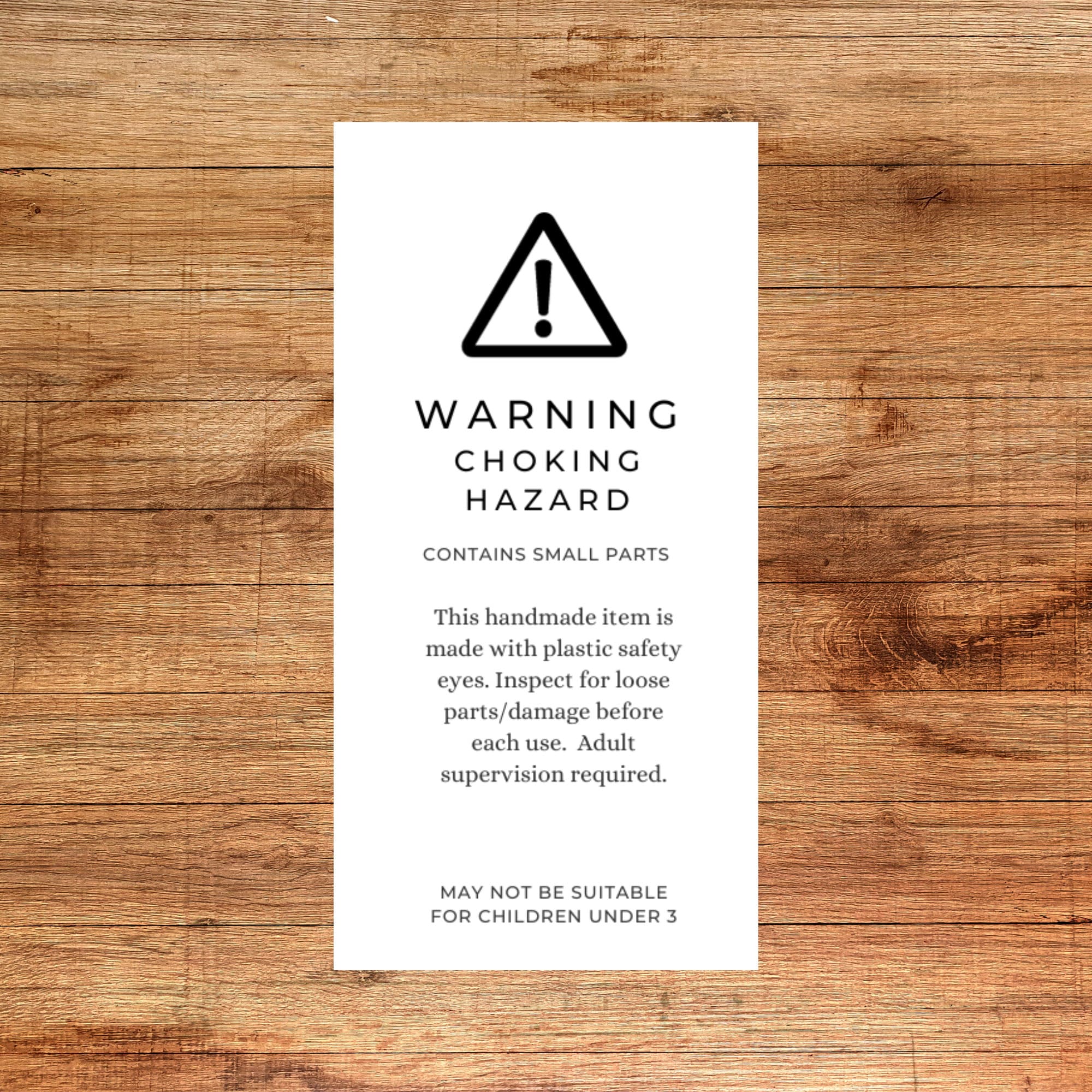 Safety Eyes Warning Tag for Printing Choking Hazard Label for Plastic