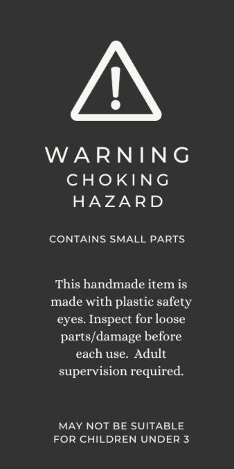 Safety Eyes Warning Tag for Printing Choking Hazard Label for Plastic