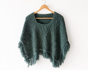 Easy Poncho Knitting Pattern PDF | Beginner Knitting Pattern | Worsted/Medium Yarn | Modern One Size Poncho