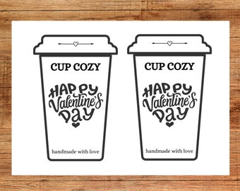 Valentines Cup Cozy Insert Printable - 5 Templates PDF,PNG Download - Coffee Cup Sleeve Insert - Market Display Prep Supplies Tags Labels