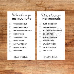 Afdrukbare kaart met wasinstructies/handgemaakt Kledingverzorgingsbijsluiter - pdf, png-bestand/Small Business Supplies
