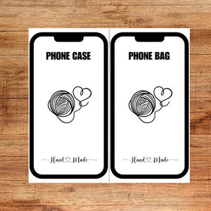 Modèle de coque de téléphone fait main -- carte d'insertion de coque de téléphone au crochet - modèle d'étiquette imprimable -- PDF + PNG