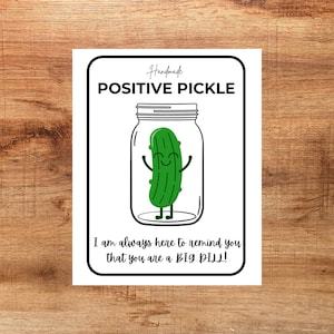 Incrustation de carte de présentation positive pour cornichons/carte de support d'étiquette imprimable pour cornichons au crochet fait main/outil de préparation de foire artisanale/téléchargement instantané