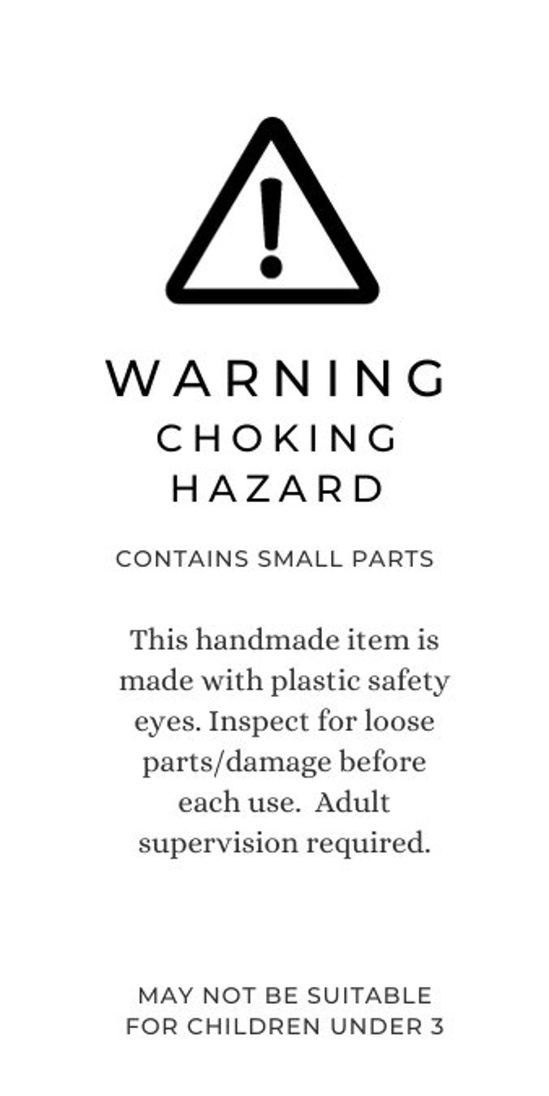 Safety Eyes Warning Tag for Printing Choking Hazard Label for Plastic